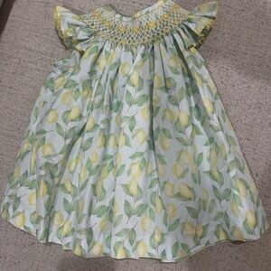 Classic Whimsy Geometric Smocked Lemon Dress with Ruffled Sleeves size 3